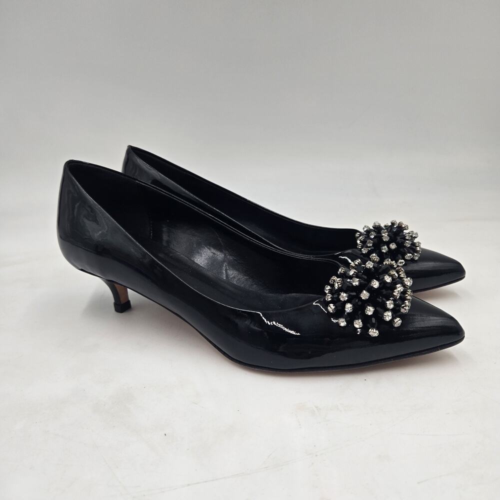 Sesto Meucci Womens Bel Pump Size 8 M Black Patent Pointed Kitten Heel Cha Cha